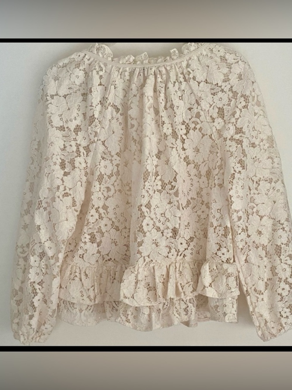 LOFT Lace Peplum Blouse NWT Cream Tie Front Romantic Cottagecore Top Size Small - Picture 7 of 10